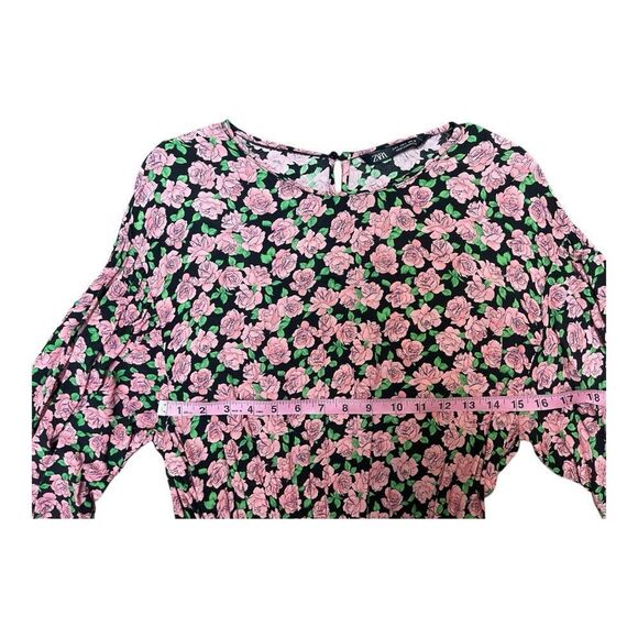 Zara Blogger Fave Spring Summer Rose Print Floral Pattern Ruched Mini Dress Sz L - Picture 2 of 6
